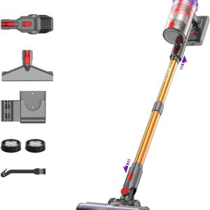 Coovy Cordless Vacuum Cleaner SU7 580W 50Kpa 75 Minutes Runtime Stick Vacuum with Touch Screen Anti-Tangle Wireless Powerful Lightweight LED Vac for Home Pet Hair Carpet Hardwood, Gold