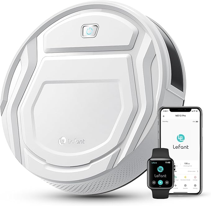 Lefant M210 Pro Robot Vacuum Cleaner, Strong Suction, Slim Design, Self-Charging Robotic Vacuum, Remote/App/Voice Control, Schedule Clean, Ideal for Pet Hair & Hard Floor, White