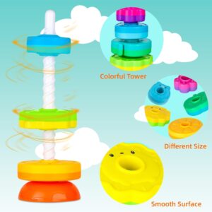 Spinning Stacking Rings for Toddlers 1-3, Montessori Toys for 1 Year Old Boy Girl Gift, Educational Baby Stacker with 8 Rainbow Colors – Sensory Learning Toys 12-18 Months