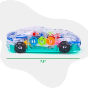ArtCreativity Light Up Transparent Sensory Car Toy for Kids, 1PC, Bump and Go Toy Car with Colorful Moving Gears, Music, and LED Effects, Easter Toys for Toddlers, Great Birthday Gift Idea
