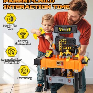 Lehoo Castle Kids Tool Bench, Kids Tool Set with Realistic Electric Drill & Take Apart Construction Vehicles, Workbench & Tool Box in One Design, STEM Learning Toys for Toddler Boys & Girls