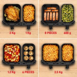 T-fal XXL Dual Air Fryer, 11.6 Quart, 7 in 1 cooking programs, dual basket air fryer, airfryer, extra crisp, roast, bake, reheat, dehydrate, sync mode, Dishwasher Safe components, Black