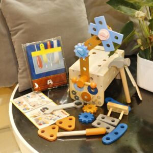 Kids Tool Set Construction Toys for 2 3 4 5 Year Old Boys Girls Toddler Tool Set Montessori Stem Toys for Kids 3-5 Wooden Toddlers Tool Box Gifts for 3 4 5 Year Old Boys Girls Outils Enfant