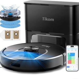 Tikom Robot Vacuum and Mop Combo, 90-Day Self-Emptying, 6000Pa Robotic Vacuum Cleaner, Lidar Navigation, Home Mapping, Ideal for Hard Floors, Carpets and Pet Hair(L8000 Plus)