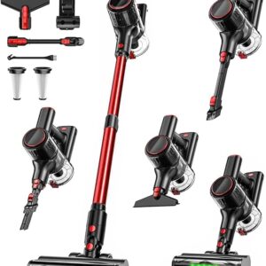 Cordless Vacuum Cleaner, 85,000RPM Powerful Stick Vacuum 8 in 1 Lightweight Vacuum Cleaners for Home, LED Display, 3 Suction Modes, 45Mins Detachable Battery Vacuum for Hard Floor Carpet Pet Hair