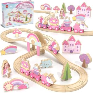 Lehoo Castle Girls Toys Wooden Train Set, Unicorn Toys for Girls, Toddler Toy for 3 4 5 6 Year Old Girl, 3-6 Year Old Girl Gifts