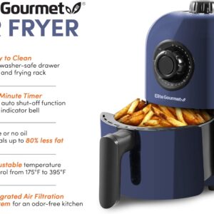 Elite Gourmet EAF1121BG Personal 1.1 Qt. Compact Space Saving Electric Hot Air Fryer Oil-Less Healthy Cooker, Timer & Temperature Controls, PFOA/PTFE Free, 1000W, Blue Gray