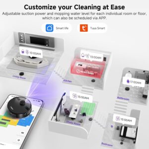 MONSGA Robot Vacuums and Mop, Self-Emptying Lidar Robotic Vacuum, 6000Pa, Lidar Navigation, Home Mapping, Wi-Fi/App/Alexa/Remote, 180mins Runtime, Vacuums for Pet,Hard Floor,Carpet