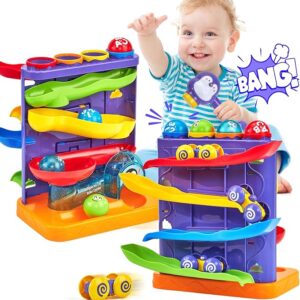 hahaland 2 in 1 Baby Toys 12-18 Months Development - Toddler Toys for 1 2 Year Old Boys Girls, Montessori Pound a Ball Hammer Toy, Toddler Car Ramp Toy for 1 2 Year Old Boy Girl Gifts 12M+
