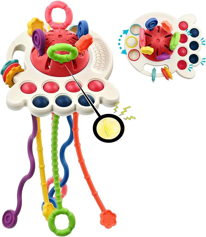 Sensory Montessori Toys for Baby 18 Months, Toddler Travel Toys for 2 Year Old Boy Girl Birthday Gifts, Soft Pull String Fidget Educational Learning Bath Toys for 18 Months Infant Newborn