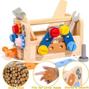 Kids Tool Set Construction Toys for 2 3 4 5 Year Old Boys Girls Toddler Tool Set Montessori Stem Toys for Kids 3-5 Wooden Toddlers Tool Box Gifts for 3 4 5 Year Old Boys Girls Outils Enfant