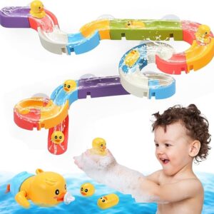 CUTE STONE Baby Bath Toys for Toddlers, Water Slide Building Track W/ Wind-Up Duck, Bathtub Toys for Kids, Water Pool Toys Gift for Boys Girls