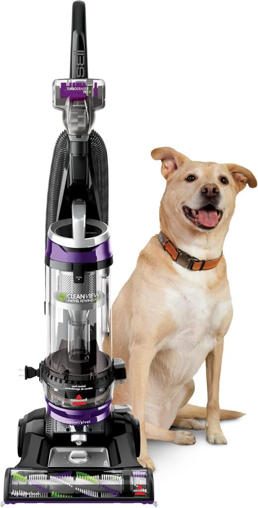 Bissell 2258B Cleanview Swivel Upright Multi-Cyclonic Vacuum for Homes with Pets with Automatic Cord Rewind, Washable Filter, Scatter-Free Technology and Edge-to-Edge Suction, Purple