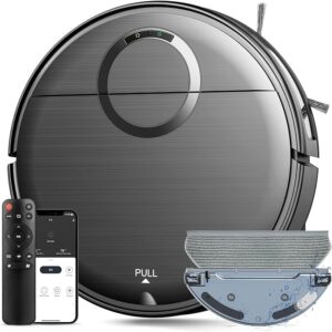 Robot Vacuum and Mop Combo, 2 in 1 Mopping Robot Vacuum Cleaner with Schedule, Wi-Fi/App/Remote, 2000Pa Max Suction, Self-Charging Robotic Vacuum, Slim, Ideal for Hard Floor, Pet Hair, Low-Pile Carpet