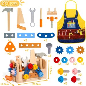 Kids Tool Set Construction Toys for 2 3 4 5 Year Old Boys Girls Toddler Tool Set Montessori Stem Toys for Kids 3-5 Wooden Toddlers Tool Box Gifts for 3 4 5 Year Old Boys Girls Outils Enfant