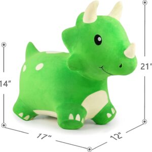 iPlay, iLearn Bouncy Pals Kids Dinosaur Hopper Toys, Toddler Plush Triceratops Hopping Horse W/Pump, Outdoor Indoor Ride Bounce Animal, Activity Birthday Gifts for 18 24 Month 2 3 4 Year Old Boy Girl