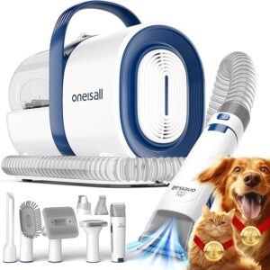 oneisall Dog Grooming Kit, Dog Grooming Clippers, Professional Pet Grooming Vacuum with 7 Pet Grooming Tools for Shedding Thick & Thin Dogs Cats Pet Hair