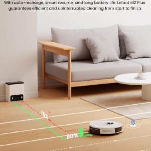 Lefant M2 Plus Robot Vacuum and Mop, 75-Day Self-Emptying, 6000Pa Powerful Suction, 2.4G/5G WiFi, Customized Cleaning, Home Mapping, Roller Brush for Carpet, Alexa/APP/iWatch