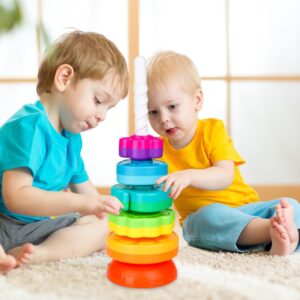 Spinning Stacking Rings for Toddlers 1-3, Montessori Toys for 1 Year Old Boy Girl Gift, Educational Baby Stacker with 8 Rainbow Colors – Sensory Learning Toys 12-18 Months