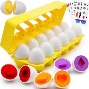 12 Pcs Matching Eggs Toys for Toddlers 1-3 Shape Sorter Color Sorting Game Baby Puzzle 12-18 Months Educational Montessori Toys for 1 2 3 Year Old Gift Easter Basket Essentials Stuffers