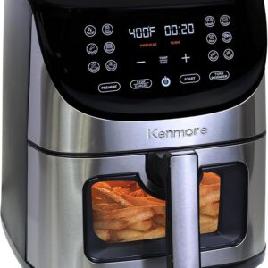 Kenmore 8 Qt Air Fryer 1700W 12 Presets Digital Touch Screen Stainless Steel Family Size Nonstick Basket Easy Cleanup Dishwasher Safe OilLess Cooking