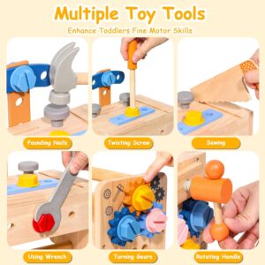 Kids Tool Set Construction Toys for 2 3 4 5 Year Old Boys Girls Toddler Tool Set Montessori Stem Toys for Kids 3-5 Wooden Toddlers Tool Box Gifts for 3 4 5 Year Old Boys Girls Outils Enfant
