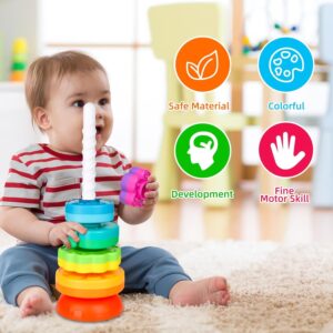 Spinning Stacking Rings for Toddlers 1-3, Montessori Toys for 1 Year Old Boy Girl Gift, Educational Baby Stacker with 8 Rainbow Colors – Sensory Learning Toys 12-18 Months