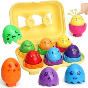 MOONTOY Toddler Toys Matching Egg for Toddlers 1-3 Years Learning Montessori Educational Color, Shapes and Sorting Recognition Skills Puzzle Matching Games for Kids Baby Boy Girl Easter Gift