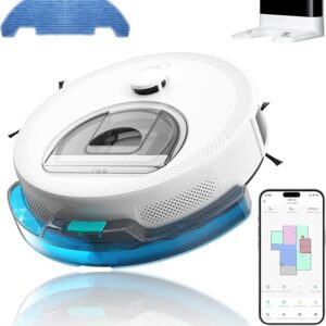OKP Lidar Robot Vacuum and Mop Combo, 6000Pa Automatic Robotic Vacuum, Smart Mapping, 3.7 inch Thin, 150 Min Max, 5G WiFi/App/Alexa Control, Ideal for Pet Hair, Hardfloors, Carpets, Home(L6 Aqua)