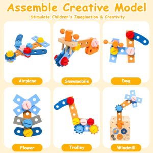 Kids Tool Set Construction Toys for 2 3 4 5 Year Old Boys Girls Toddler Tool Set Montessori Stem Toys for Kids 3-5 Wooden Toddlers Tool Box Gifts for 3 4 5 Year Old Boys Girls Outils Enfant