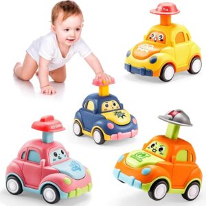 4 Pack Press and Go Car Toys for Toddlers 1-3, First Birthday Gifts for Toddler Toys Age 1-2, Baby Push Go Friction Car Toys, Early Educational Toys for Infants
