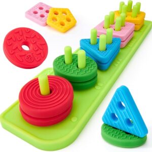 hahaland Toddler Toys 1-2 - Soft Textured Silicone Shape Color Sorting Stacking Montessori Toys for 1 Year Old Boy Girl Gifts, Sensory Toy for Toddlers 1-3 Motor Skills Learning Baby Toys 1 Year Old