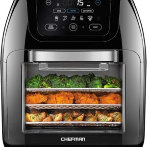 CHEFMAN Multifunctional Digital AirFryer+ Rotisserie,Dehydrator, Convection Oven17 Touch Screen Presets Fry,Roast,Dehydrate, Bake, XL 10L Family Size,Auto Shutoff,Large Easy-View Window Black,10 Quart