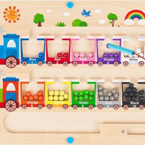 Montessori Toys for 2 Year Old, Magnetic Color and Number Maze, Wooden Toddler Magnet Puzzles for Kids Girls Boys 2-4 3-5, Magnetic Board Train Learning Toys Birthday Gifts