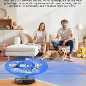 Lefant M2 Plus Robot Vacuum and Mop, Strong Suction with LiDAR Navigation, 75-Day Self-Emptying, 2.4/5G Wi-Fi/App/Alexa, 190° PSD Obstacle Avoidance, Hard Floors and Carpet, Black
