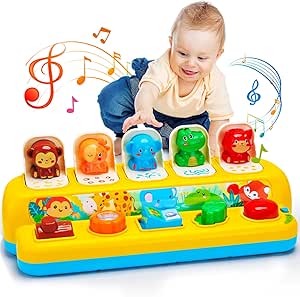 Interactive Pop up Animal Toys with Music & Light, Montessori Cause and Effect Toys for 1 Year Old Boy Girl Early Learning Musical Baby Toys 12 Months STEM Toddler Toys Age 1-2 Gift for Infant
