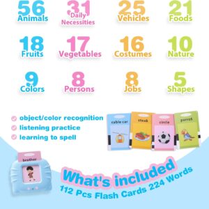 112 Cards Talking Flash Cards for Toddlers 2-3 Years,Educational Toys for 1 2 3 4 Year Old – Speech Therapy Toys Audible Flash Cards for Toddlers Birthday Gift for Ages 1-4