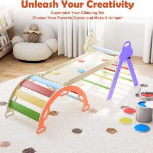 Pikler Triangle Set 7in1 Toddler Climbing Toys Indoor Foldable Baby Climbing Toys Wooden Montessori Set with Arch, Ramp, Ladder for 1-3 Years, Jungle Gym for Kids