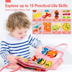 hahaland Toddler Busy Board – Montessori Toys for Girl Toys Gifts, Busy Board for Toddlers Girl, Activity Busy Book Educational Toddler Travel (Unicorn)