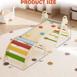 Pikler Triangle Set 7in1 Toddler Climbing Toys Indoor Foldable Baby Climbing Toys Wooden Montessori Set with Arch, Ramp, Ladder for 1-3 Years, Jungle Gym for Kids