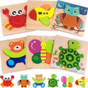 Gojmzo Wooden Puzzles for Toddlers 1-3 Easter Toys Gifts for 1 2 3 Year Old Boys Girls, Montessori Educational Toys Preschool Learning Activities, 6 Pack Animal Jigsaw Puzzle Game