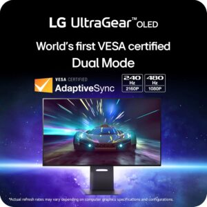 LG 32GS95UE-B 32” Ultragear™ OLED Gaming Monitor with UHD Display Dual Mode 240Hz, 480Hz 0.03ms G-SYNC, FreeSync Premium Pro, HDR400 True Black, HDMI 2.1, Anti-Glare Tilt/Height/Swivel Stand