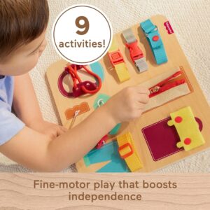 Fisher-Price Wood Montessori Toy Dressing Board, American Montessori Society Seal of Excellence, Early Life Skills Learning Busy Activity for Preschool Kids Ages 3+ Years