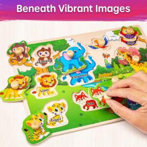 SYNARRY Wooden Puzzles for Toddlers 1-3, 6XSET Puzzles for Toddlers 2-4 with Rack, Learning Alphabet Number Animal Dinosaur Vehicle Easter Gifts for Kids, Education Toys for 2 3 Years Boys Girls