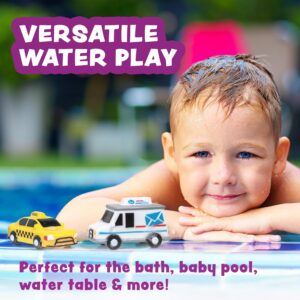Tub Works® Vehicles™ Bath Cars, 6 Pack | Mold Free, Sealed, No Hole Design | Soft, Squeezable & Float | Fun Baby & Toddler Bath Toys | City Car Bath Toys