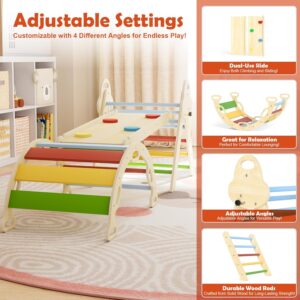 Pikler Triangle Set 7in1 Toddler Climbing Toys Indoor Foldable Baby Climbing Toys Wooden Montessori Set with Arch, Ramp, Ladder for 1-3 Years, Jungle Gym for Kids