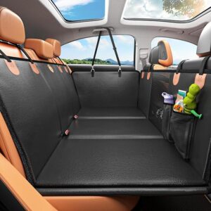 MYJAQI Back Seat Extender for Dogs, Waterproof Dog Car Seat Cover with Hard Bottom, Premium PU Leather, Anti-Scratch, Non-Slip, Easy to Clean, Supports Large Dogs Up to 400 lbs