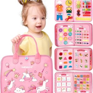 hahaland Toddler Busy Board - Montessori Toys for Girl Toys Gifts, Busy Board for Toddlers Girl, Activity Busy Book Educational Toddler Travel (Unicorn)