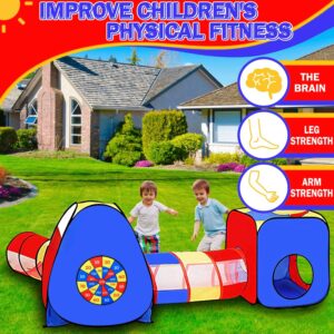 4 in 1 Pop Up Play Tent with Tunnel, Kids Playhouse, Ball Pit for Kids, Boys, Girls, Babies and Toddlers as Gift, Easy Folding with Storage Bag, Indoor/Outdoor Leambe