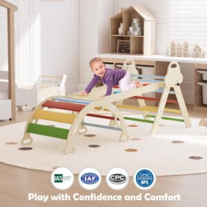 Pikler Triangle Set 7in1 Toddler Climbing Toys Indoor Foldable Baby Climbing Toys Wooden Montessori Set with Arch, Ramp, Ladder for 1-3 Years, Jungle Gym for Kids